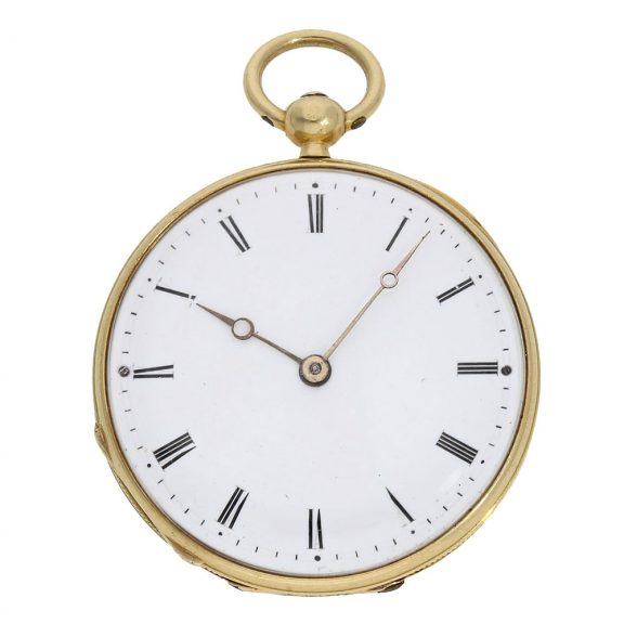 Swiss 18 carat gold miniature lépine watch with jasper case Circa 1820