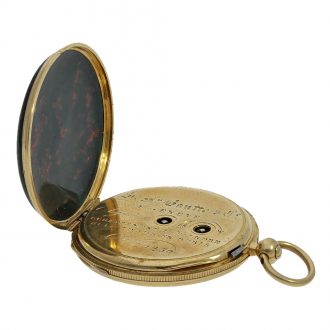 Swiss 18 carat gold miniature lépine watch with jasper case Circa 1820