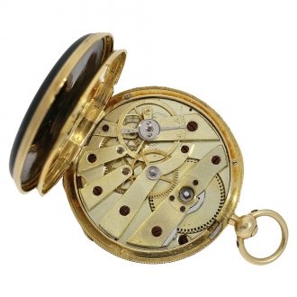 Swiss 18 carat gold miniature lépine watch with jasper case Circa 1820