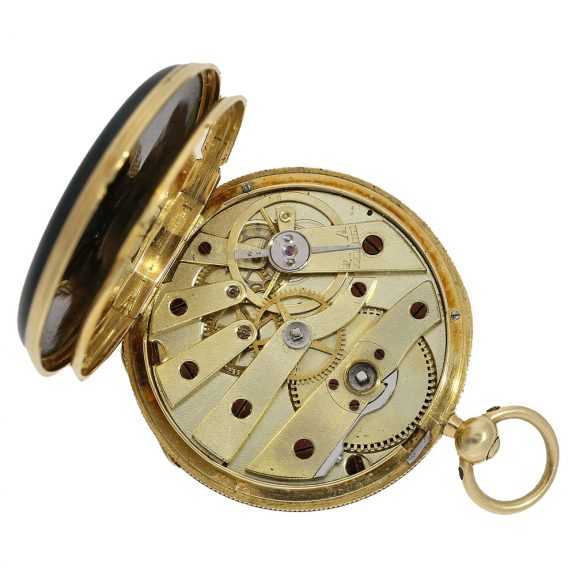 Swiss 18 carat gold miniature lépine watch with jasper case Circa 1820 Swiss 18 carat gold miniature lépine watch with jasper case Circa 1820