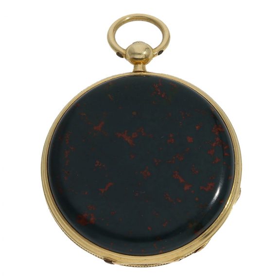 Swiss 18 carat gold miniature lépine watch with jasper case Circa 1820 Swiss 18 carat gold miniature lépine watch with jasper case Circa 1820