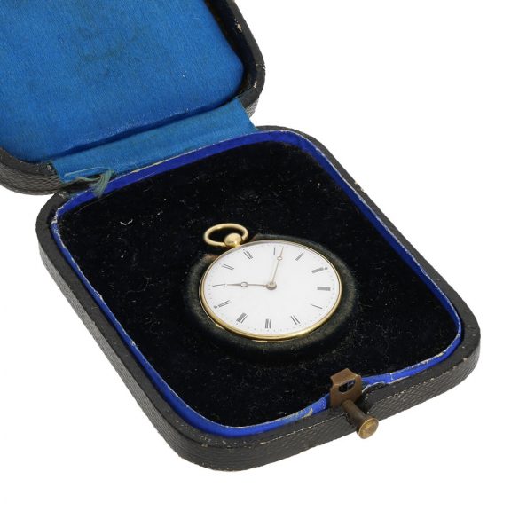 Swiss 18 carat gold miniature lépine watch with jasper case Circa 1820 Swiss 18 carat gold miniature lépine watch with jasper case Circa 1820