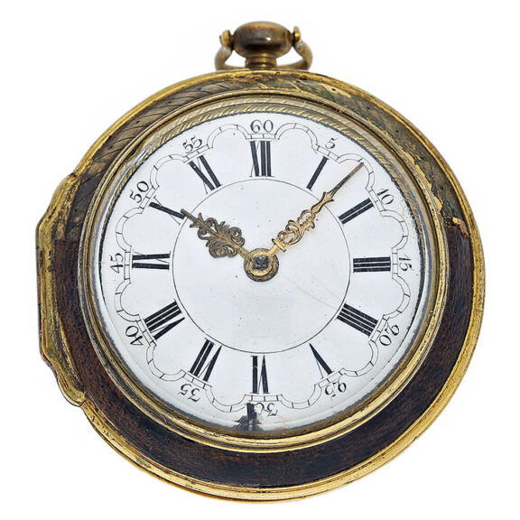 English brass verge pocket watch with leather case Circa 1700