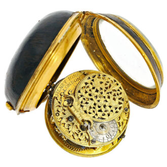 English brass verge pocket watch with leather case Circa 1700