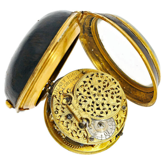 English brass verge pocket watch with leather case Circa 1700 English brass verge pocket watch with leather case Circa 1700