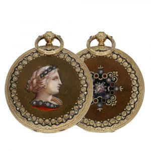 18 Carat gold and enamel full hunter cased watch Circa 1870