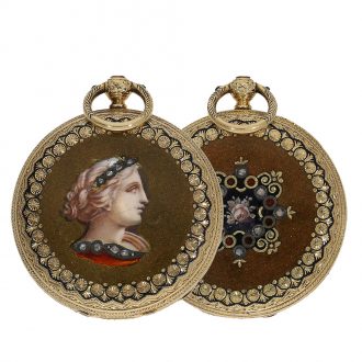 18 Carat gold and enamel full hunter cased watch Circa 1870