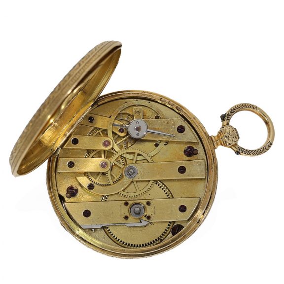 18 Carat gold and enamel full hunter cased watch Circa 1870 18 Carat gold and enamel full hunter cased watch Circa 1870