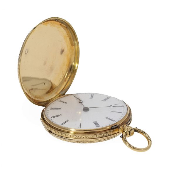 18 Carat gold and enamel full hunter cased watch Circa 1870 18 Carat gold and enamel full hunter cased watch Circa 1870