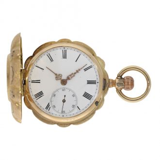 Swiss 14 carat gold and enamel full hunter cased watch Circa 1870