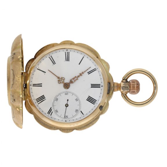 Swiss 14 carat gold and enamel full hunter cased watch Circa 1870