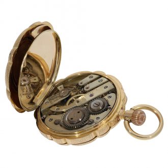 Swiss 14 carat gold and enamel full hunter cased watch Circa 1870