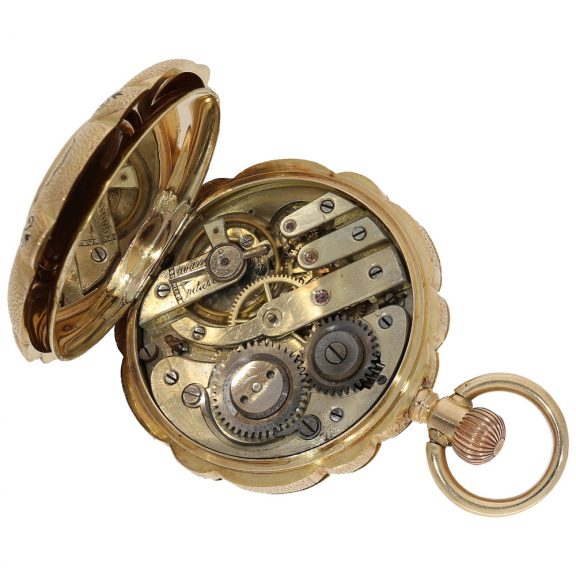 Swiss 14 carat gold and enamel full hunter cased watch Circa 1870 Swiss 14 carat gold and enamel full hunter cased watch Circa 1870