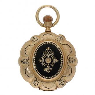 Swiss 14 carat gold and enamel full hunter cased watch Circa 1870