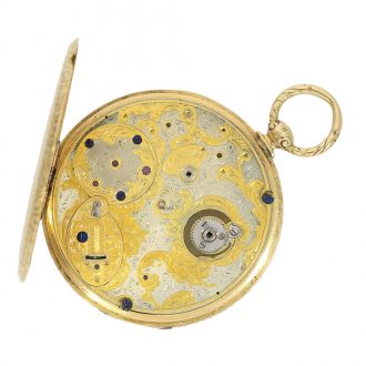 Swiss thin 18 Carat gold enamel Lépine caliber Bagnolet Circa 1850