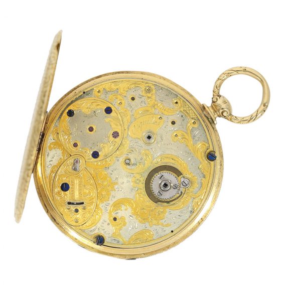 Swiss thin 18 Carat gold enamel Lépine caliber Bagnolet Circa 1850 Swiss thin 18 Carat gold enamel Lépine caliber Bagnolet Circa 1850