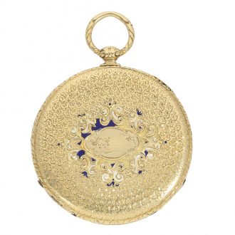 Swiss thin 18 Carat gold enamel Lépine caliber Bagnolet Circa 1850