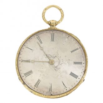 Swiss thin 18 Carat gold enamel Lépine caliber Bagnolet Circa 1850