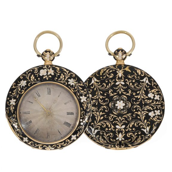 Swiss 18 carat gold and enamel cylinder watch Circa 1830
