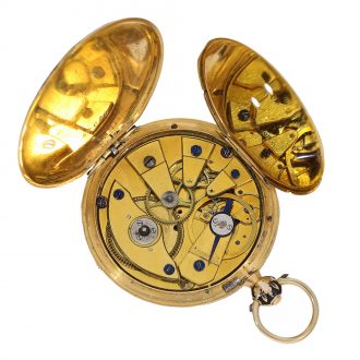 Swiss 18 carat gold and enamel cylinder watch Circa 1830