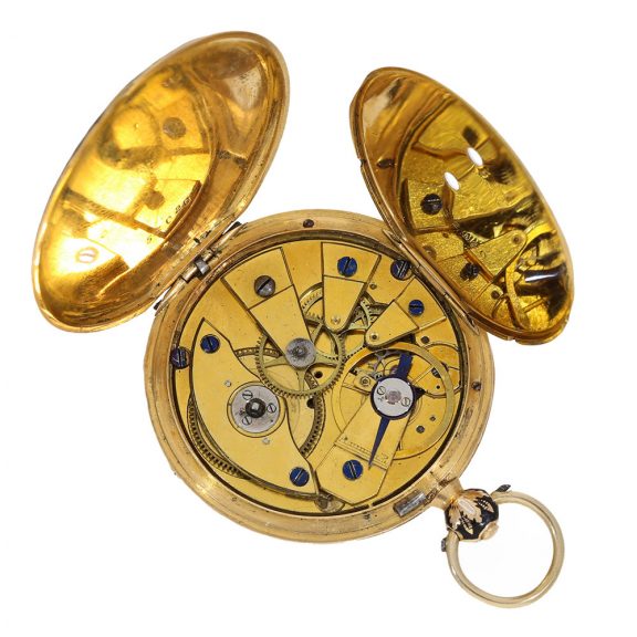 Swiss 18 carat gold and enamel cylinder watch Circa 1830 Swiss 18 carat gold and enamel cylinder watch Circa 1830