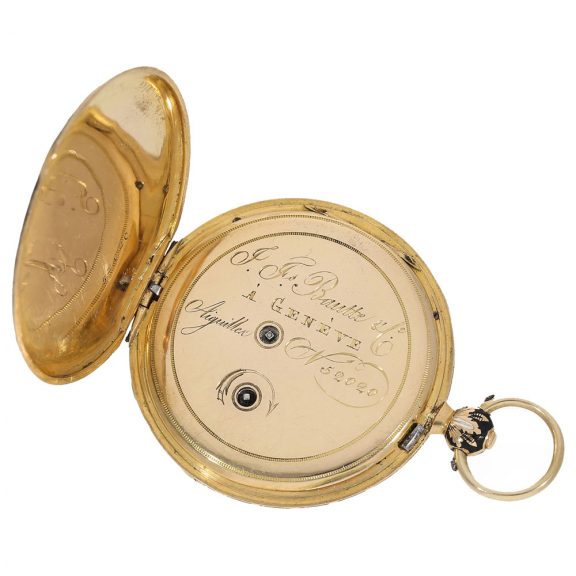 Swiss 18 carat gold and enamel cylinder watch Circa 1830 Swiss 18 carat gold and enamel cylinder watch Circa 1830