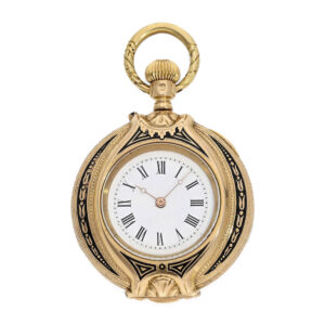 18 Carat gold and enamel form watch with cylinder escapement Circa 1880