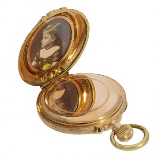 18 Carat gold and enamel form watch with cylinder escapement Circa 1880