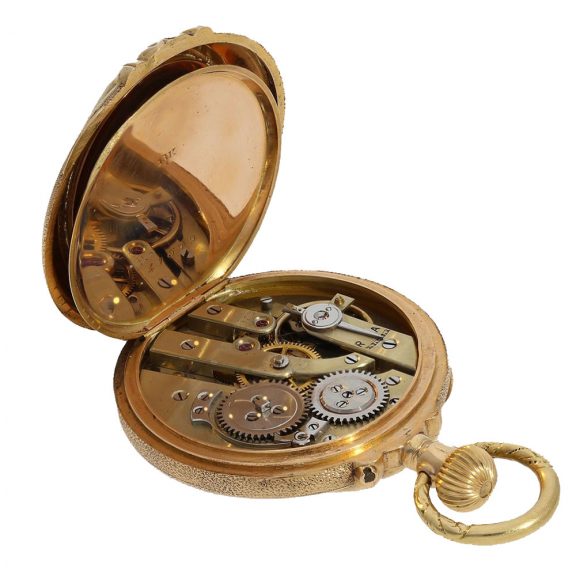 18 Carat gold and enamel form watch with cylinder escapement Circa 1880 18 Carat gold and enamel form watch with cylinder escapement Circa 1880