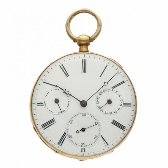 Swiss 18 Carat gold lever watch with calendar and seconds Circa 1850