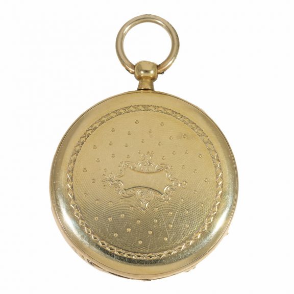Swiss 18 Carat gold lever watch with calendar and seconds Circa 1850 Swiss 18 Carat gold lever watch with calendar and seconds Circa 1850