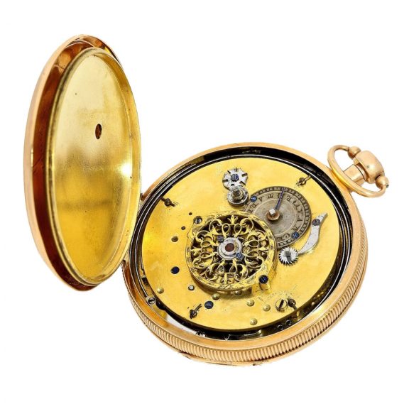French 18 Carat gold decorative verge watch with repeater Circa 1800 French 18 Carat gold decorative verge watch with repeater Circa 1800