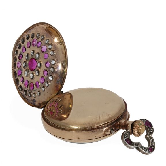 Swiss 18 Carat gold watch with high quality stone setting Circa 1890 Swiss 18 Carat gold watch with high quality stone setting Circa 1890