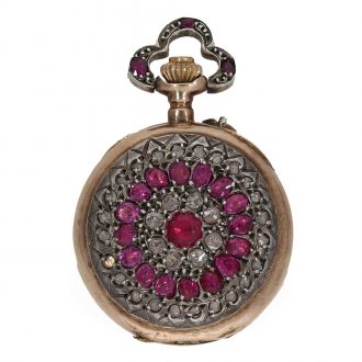 Swiss 18 Carat gold watch with high quality stone setting Circa 1890 Swiss 18 Carat gold watch with high quality stone setting Circa 1890