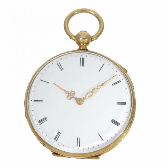French 18 carat gold watch with hours and quarter repeater Circa 1850