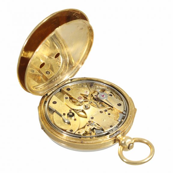 French 18 carat gold watch with hours and quarter repeater Circa 1850 French 18 carat gold watch with hours and quarter repeater Circa 1850