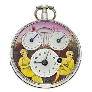Swiss silver watch with calendar and enamel painting Circa 1780