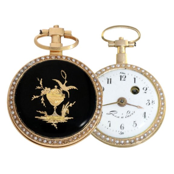 French gold miniature verge with pearls Circa 1790