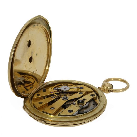 Swiss 18 carat gold and enamel hunting cased watch Circa 1830 Swiss 18 carat gold and enamel hunting cased watch Circa 1830