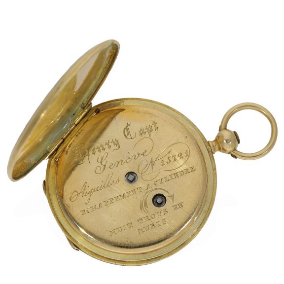 Swiss 18 carat gold and enamel hunting cased watch Circa 1830 Swiss 18 carat gold and enamel hunting cased watch Circa 1830