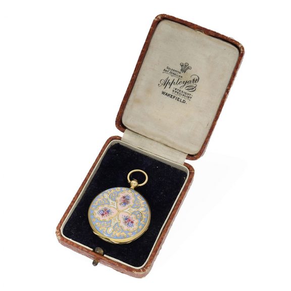 Swiss 18 carat gold and enamel hunting cased watch Circa 1830 Swiss 18 carat gold and enamel hunting cased watch Circa 1830