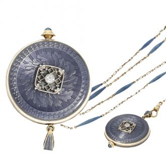 Swiss 14 carat gold enamel and platinum Art Nouveau watch Circa 1910