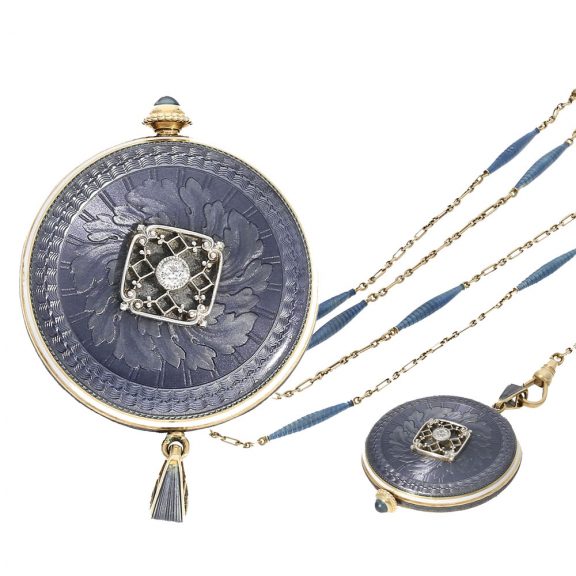 Swiss 14 carat gold enamel and platinum Art Nouveau watch Circa 1910 Swiss 14 carat gold enamel and platinum Art Nouveau watch Circa 1910