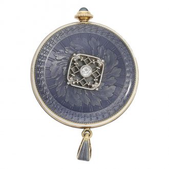 Swiss 14 carat gold enamel and platinum Art Nouveau watch Circa 1910