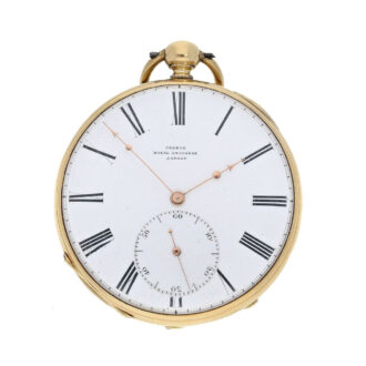 English 18k gold pocket watch with mock pendulum Circa 1850