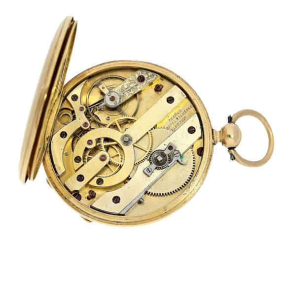 English 18k gold pocket watch with mock pendulum Circa 1850 English 18k gold pocket watch with mock pendulum Circa 1850