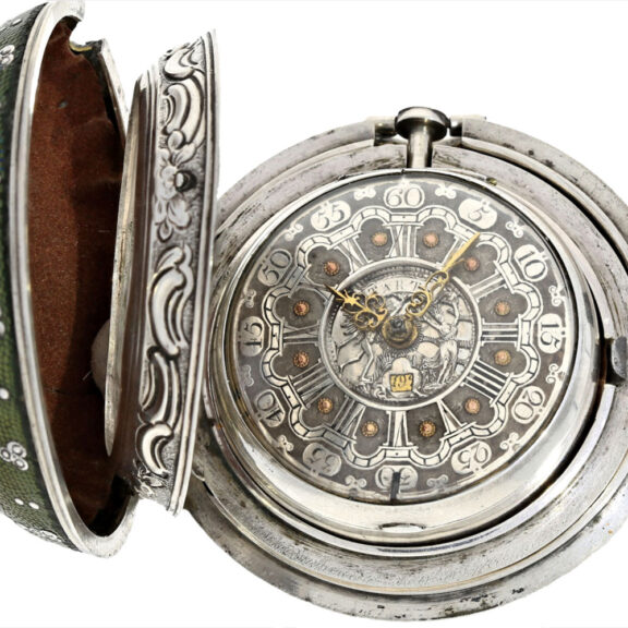 A heavy silver English watch covered with shagreen Circa 1766 A heavy silver English watch covered with shagreen Circa 1766