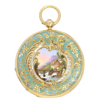 Swiss gold hunter with fine enamel painting Circa 1840