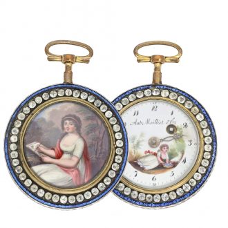 Large Swiss and extravagant enamel verge watch with jewels Circa 1790