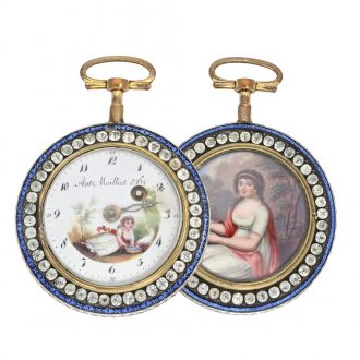 Large Swiss and extravagant enamel verge watch with jewels Circa 1790
